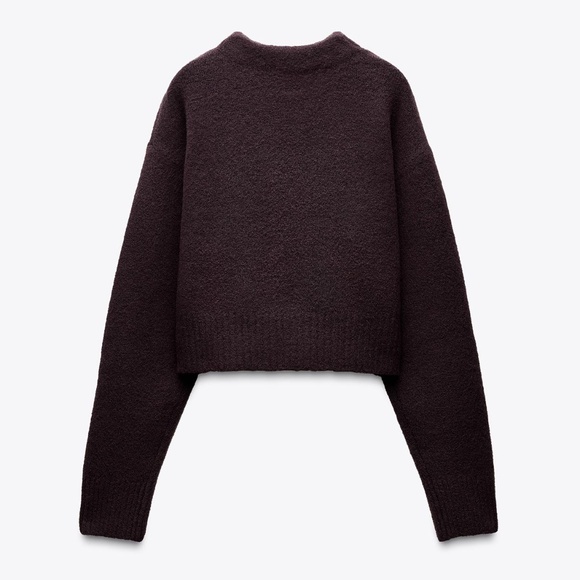 Zara dark purple eggplant touch of wool soft round neck cropped sweater NWT - Picture 11 of 12